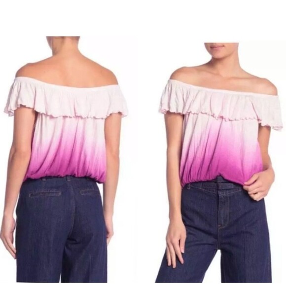 Free People Cora Off The Shoulder Top Womens XS Pink Ombre Peasant Boho 70s FLAW - Picture 11 of 13